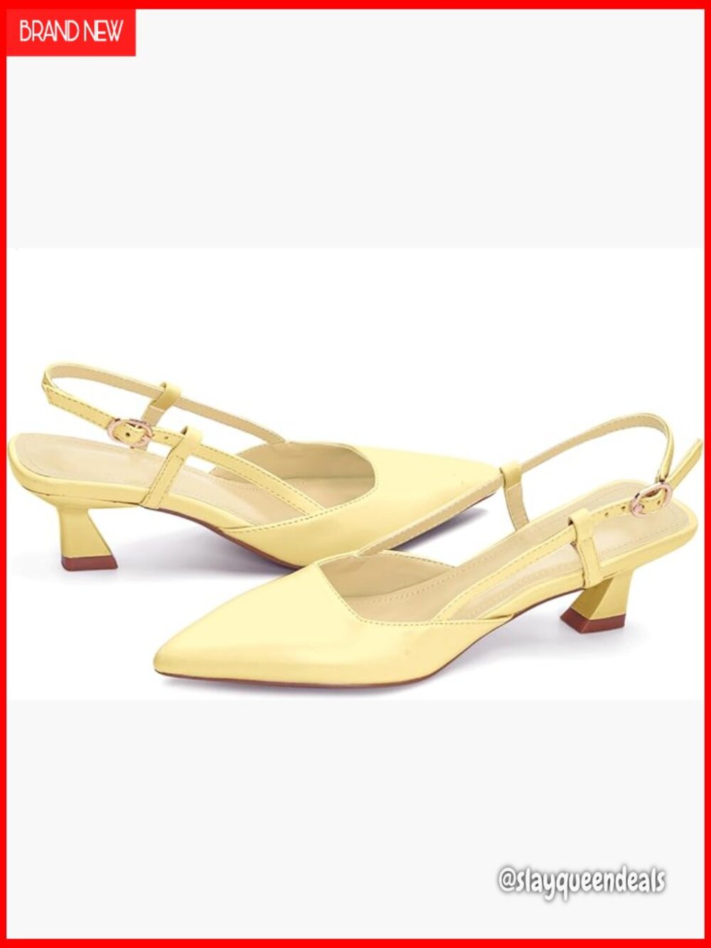 Women's Slingback Pump Shoes 2 Inch Kitten Heel Pointed Toe Faux Leather